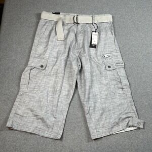 Super Triple Goose Mens M Gray Cargo Shorts Belted Utility Hiking NWT